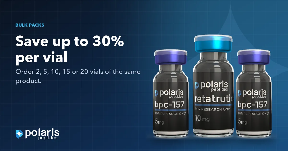 Bulk research peptides from Polaris Peptides: save up to 30% per vial