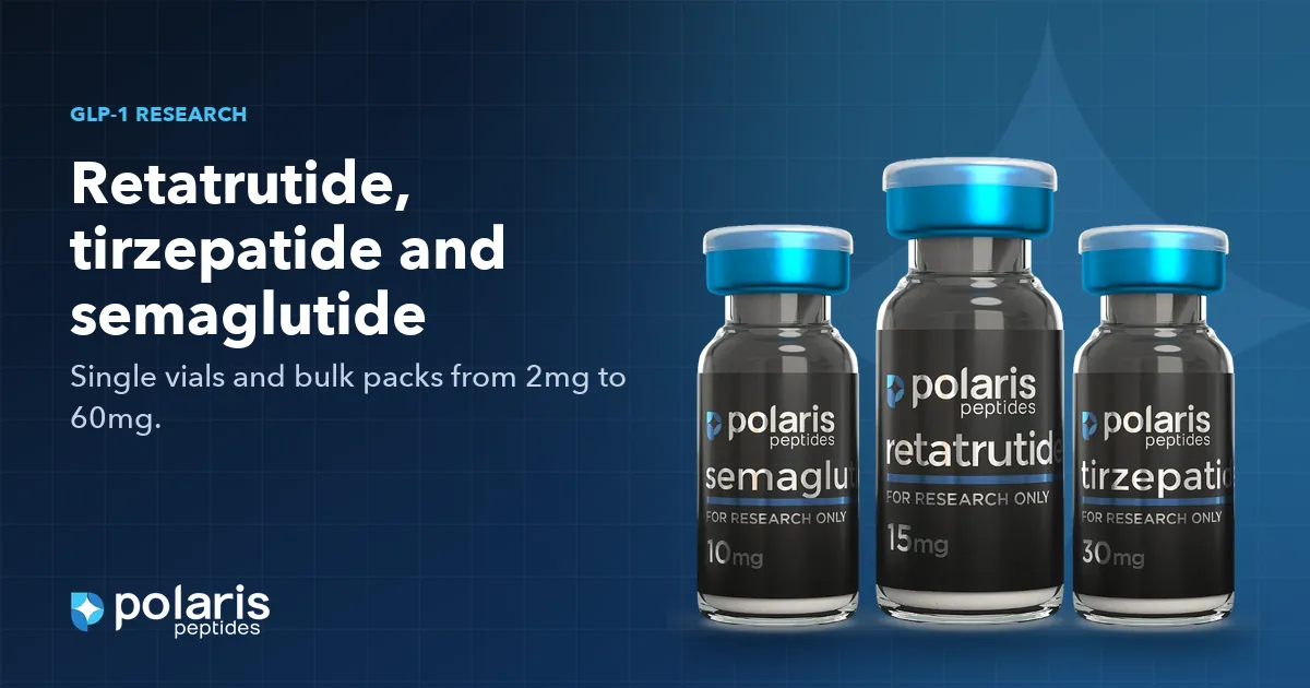 GLP-1 peptides for sale at Polaris Peptides: semaglutide, retatrutide and tirzepatide vials